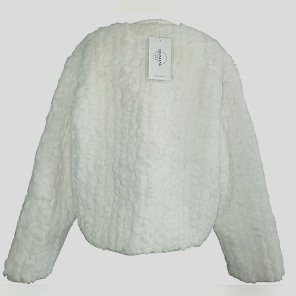 Winter White Teddy Cotton Large Soft Cozy Cropped Cardigan Jacket New - Picture 5 of 7